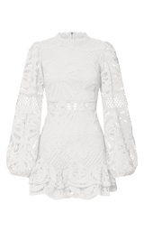 Long Puff Sleeve Lace Mini Dress