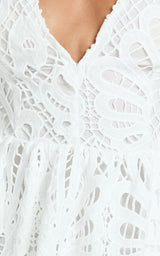 V Neck Cut Out Lace Midi Dress