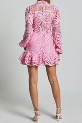 Long Puff Sleeve Lace Mini Dress