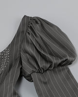 PUFF LONG SLEEVE CRYSTAL CORSET A LINE DRESS IN BLACK