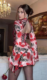 ROSE PRINT CUT OUT DRAPED MINI DRESS Dresses styleofcb