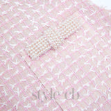 boucle pearl trim mini dress in pink