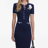 zenobia Navy Crochet Flower Knit Midi Dress