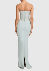 anna Strapless Mesh Scarf Corset Maxi Dress in green