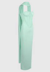 anna Strapless Mesh Scarf Corset Maxi Dress in green