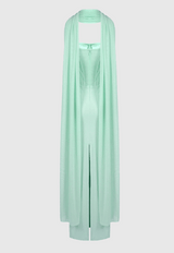 anna Strapless Mesh Scarf Corset Maxi Dress in green