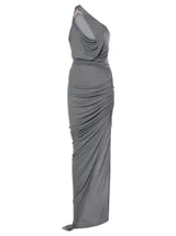 one-shoulder sleeveless ruched bodycon maxi dress in grey