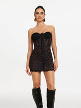 elaine Lace-trim mesh strapless mini dress in black