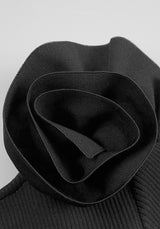 RUFFLE LONG SLEEVE RIBBED TWO PIECE MAXI DRESS BLACK