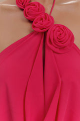 Floral halterneck high collar maxi dress in Rose Pink