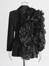 Patchwork Ruffles Chic Blazer in black