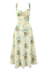 daphne Floral Print Sweetheart Midi Dress in yellow