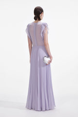 Lilac Chiffon Ruffle Maxi Dress