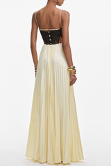 josephine Yellow Satin Lace Maxi Dress