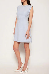Tweed sleeveless mini dress in blue
