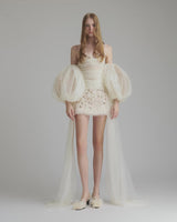 Sequined embellished organza mini dress in white