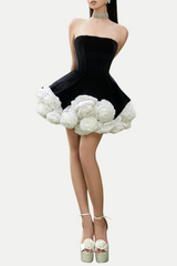 Sebast Flower Strapless Velvet Mini Dress In Black
