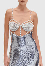 aurora Sequin Pearl Embeliished Midi Bandage Dress