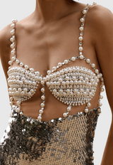 aurora Sequin Pearl Embeliished Midi Bandage Dress