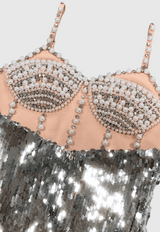 aurora Sequin Pearl Embeliished Midi Bandage Dress