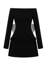 Off Shoulder Bow Embeliished Backless Mini Dress