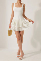 Square Neck Pleated layered mini Dress