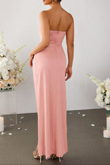 Stereo Flower Ruched Slit Hem Tube Dress