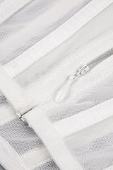 priscilla Strapless Veiled Corset Maxi Dress in white