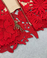 FLORAL EMBROIDERED MIDI DRESS IN RED