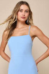 Stunning Enchantment Light Blue Backless Trumpet Hem Maxi Dress
