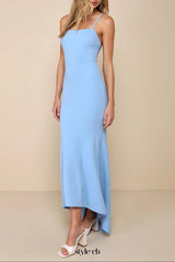 Stunning Enchantment Light Blue Backless Trumpet Hem Maxi Dress