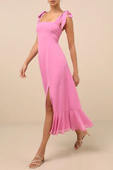 Summer Invite Pink Tie-Strap Tiered Midi Dress