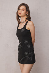 Sylvia Rhinestone Embellished Sky Mini Dress in black