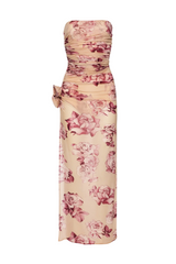 Taysia Floral Strapless Ruched Midi Dress