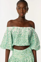 OFF-SHOULDER FLORAL PRINT MINI SKIRT SET IN GREEN