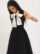 Two Tone Bow Tie Ruffle Midi Dress