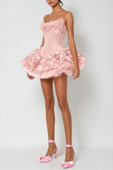 alberta 3d Flower Strapless Mini Dress in pink