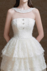 alison mesh stitching layer dress in white