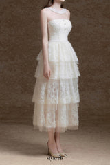 alison mesh stitching layer dress in white