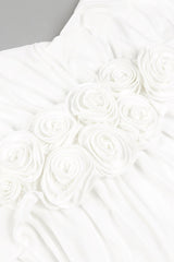 elsa V Neck Flower Ruched maxi Dress in white