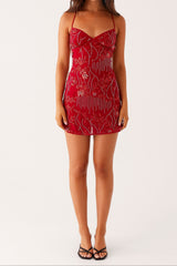 Vietta Sequin Cami Mini Dress in Red