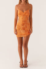 Vietta Sequin Cami Mini Dress in Orange