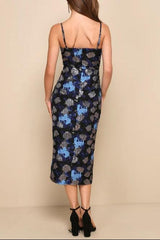 Vivid Beauty Black Floral Jacquard Sleeveless Bustier Midi Dress