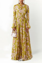 selena floral lace up puff sleeve maxi dress