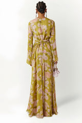 selena floral lace up puff sleeve maxi dress