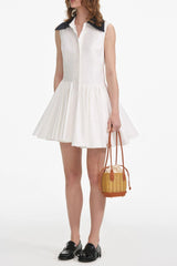 White Cotton Contrast Collar Mini Dress