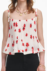 White Floral Plisse Top