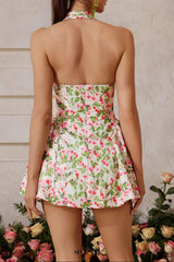 Plunge Neck Floral Mini Dress