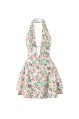 Plunge Neck Floral Mini Dress