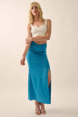 Curve Matte Satin Buttoned Maxi Skirt